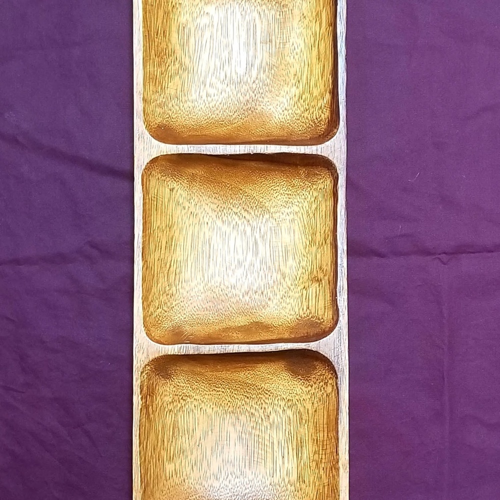 Olive Wood Plater or Serving Dish 3 Compartments